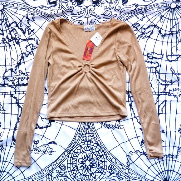 Poof Apparel Tops - ✨ Poof Apparel || Ribbed Crop Long Sleeve with Ring Detail